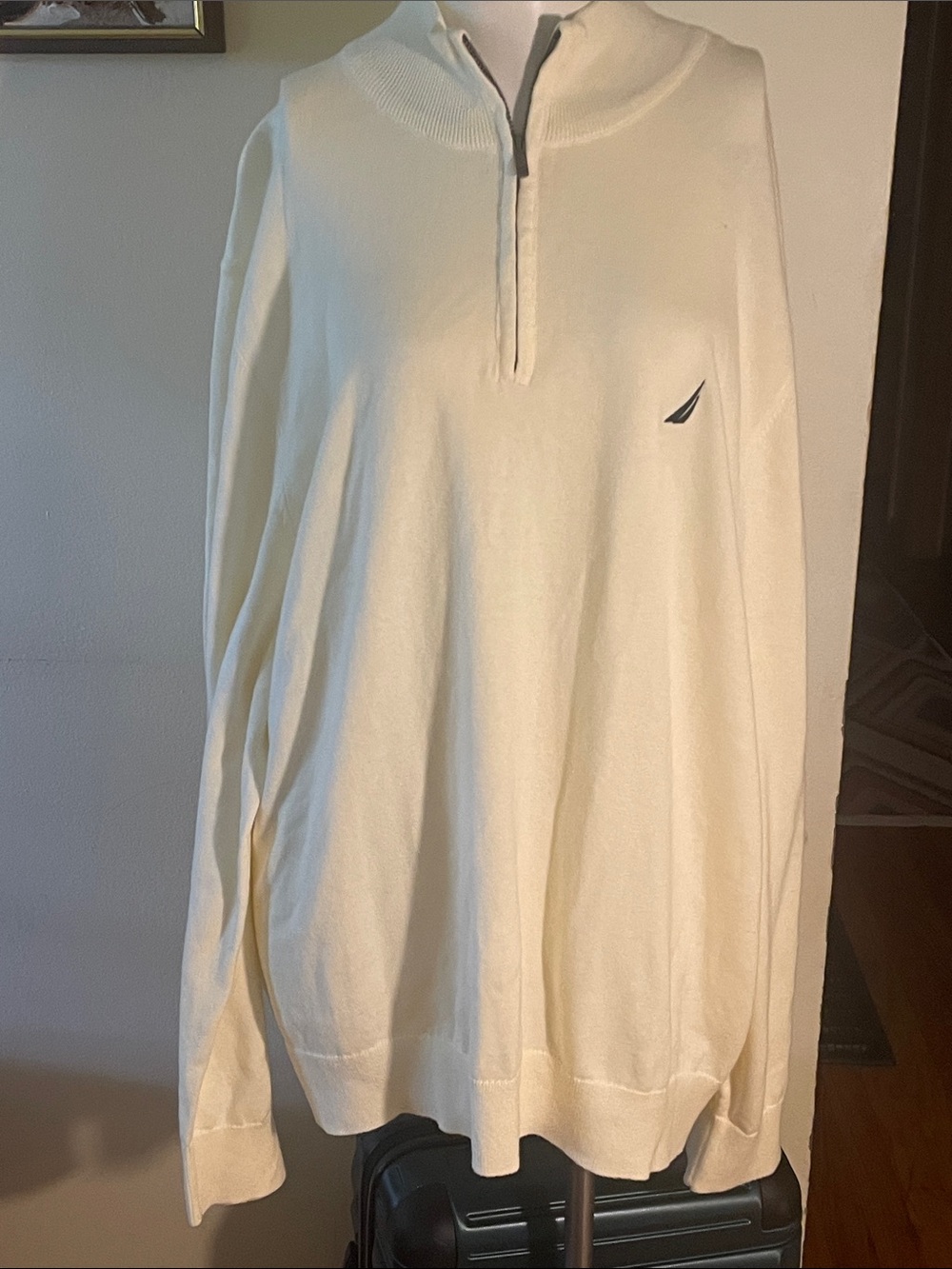 NWT Men's Cream Nautica Quarter-Zip Sweater with Subtle Nautica Emblem